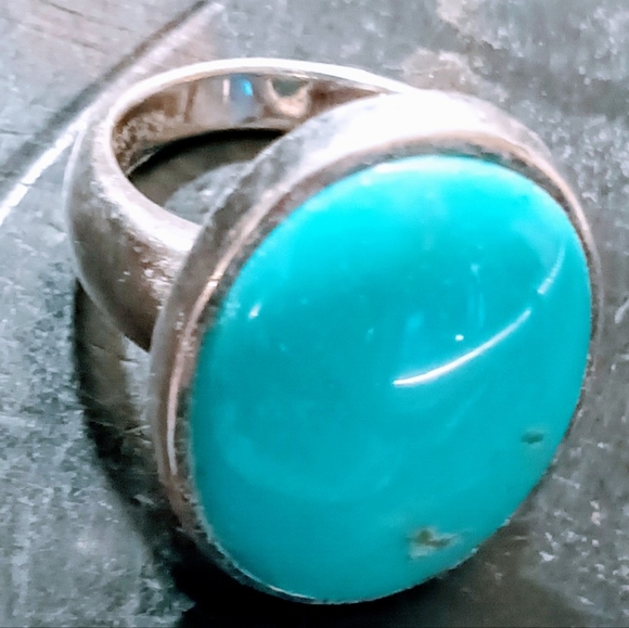 Vintage Native Western handmade Turquoise Gemstone and Sterling Silver Sz 8 Ring - Picture 2 of 7